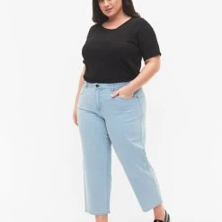 Zizzi Straight, Ankle Length Jeans Light Blue Denim