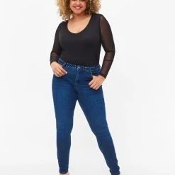 Zizzi Super Slim Amy Jeans With Studs Dark Blue