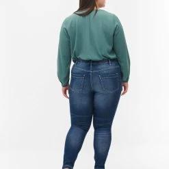Alternative view of Zizzi Ripped Amy Jeans With Super Slim Fit Blue Denim