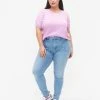 Zizzi High Waisted Amy Jeans With Super Slim Fit Light Blue -straight jeans shop J10949A 1030 ModelFront