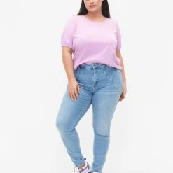 Zizzi High Waisted Amy Jeans With Super Slim Fit Light Blue