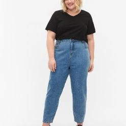 Zizzi Cropped Gemma Jeans With High Waist Light Blue Denim