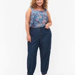 Zizzi Cargo Jeans With Pockets Dark Blue Denim