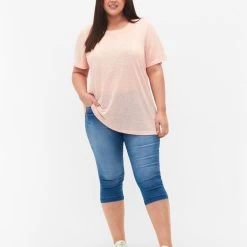 Zizzi High Waisted Amy Capri Jeans With Super Slim Fit Light Blue Denim