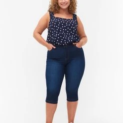 Zizzi High Waisted Amy Capri Jeans With Super Slim Fit Blue Denim