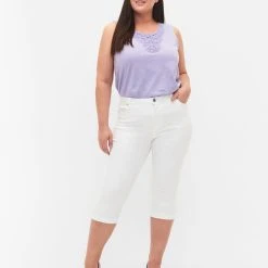 Zizzi High Waisted Amy Capri Jeans With Super Slim Fit Bright White