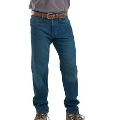 Berne Mens Stone Wash Dark Cotton Blend Heritage Flex Relaxed Fit Jeans