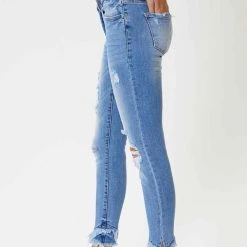 KanCan Distressed Ankle Skinny Jeans For Women | KC6204M -straight jeans shop kANCAN JEANS DOUBLE FRAY ANKLE SKINNY LIGHT WASH KC6204M 1 1