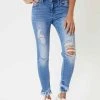 KanCan Distressed Ankle Skinny Jeans For Women | KC6204M -straight jeans shop kANCAN JEANS DOUBLE FRAY ANKLE SKINNY LIGHT WASH KC6204M 2